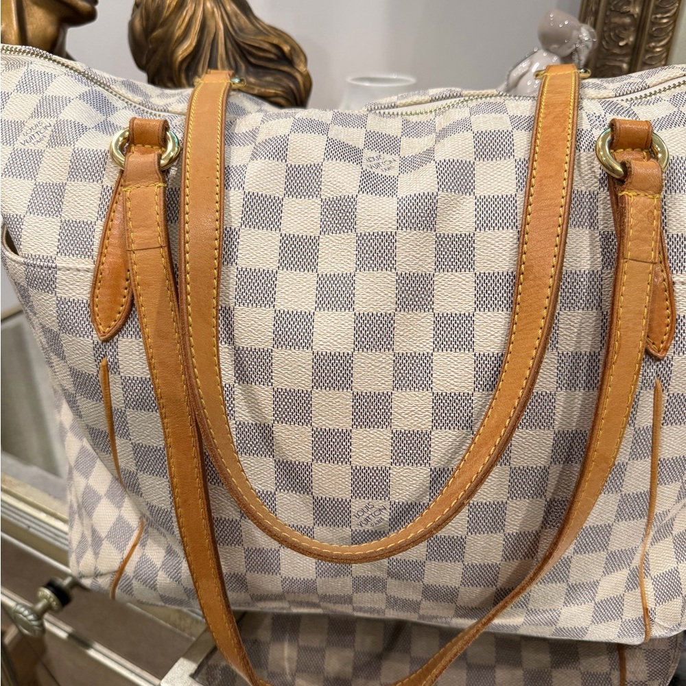Louis Vuitton Checkered Shoulder Bag with Brown Straps